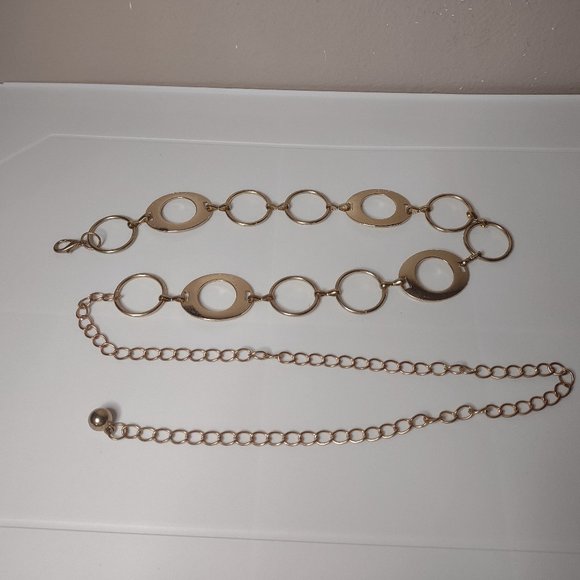 Gold Tone Round Link Metal Belt 43 Inches Long - Picture 1 of 14